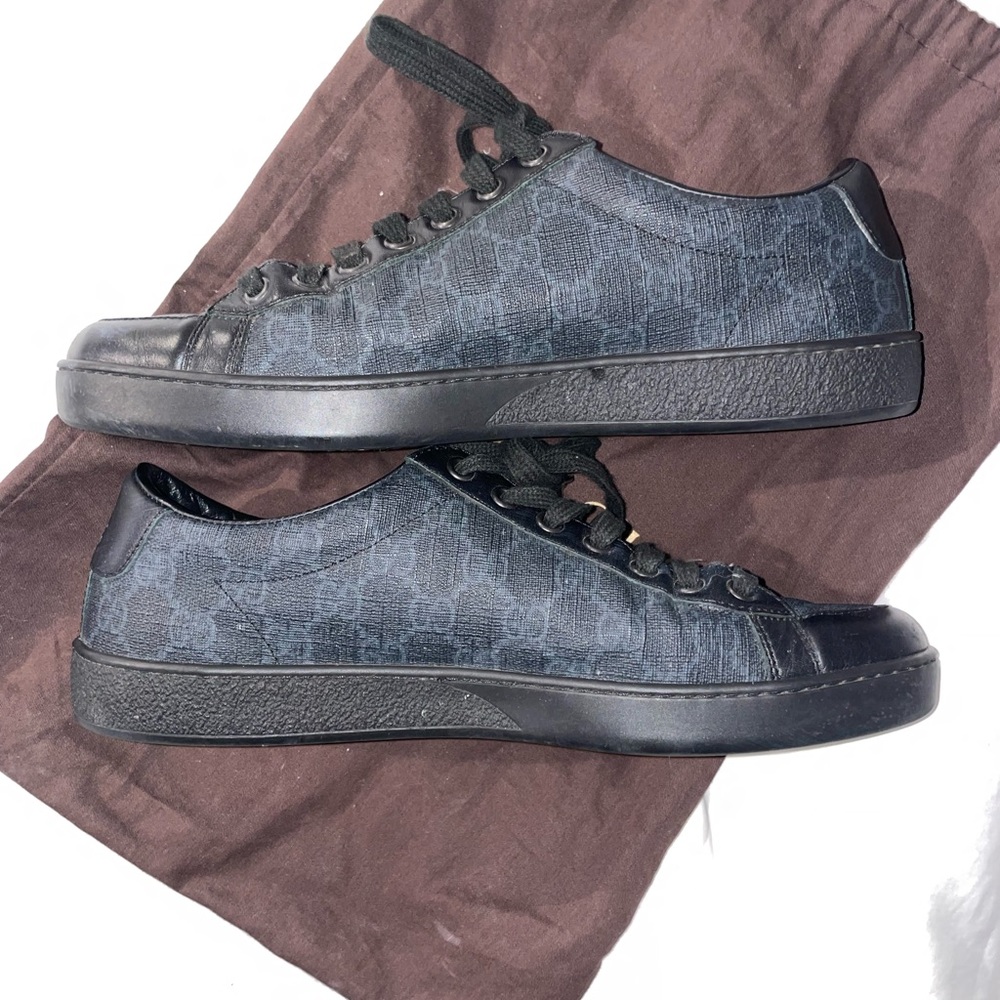 Gucci Men's 325370 Black / Grey Coated Canvas Gg Low Top Sneakers - Picture 8 of 9